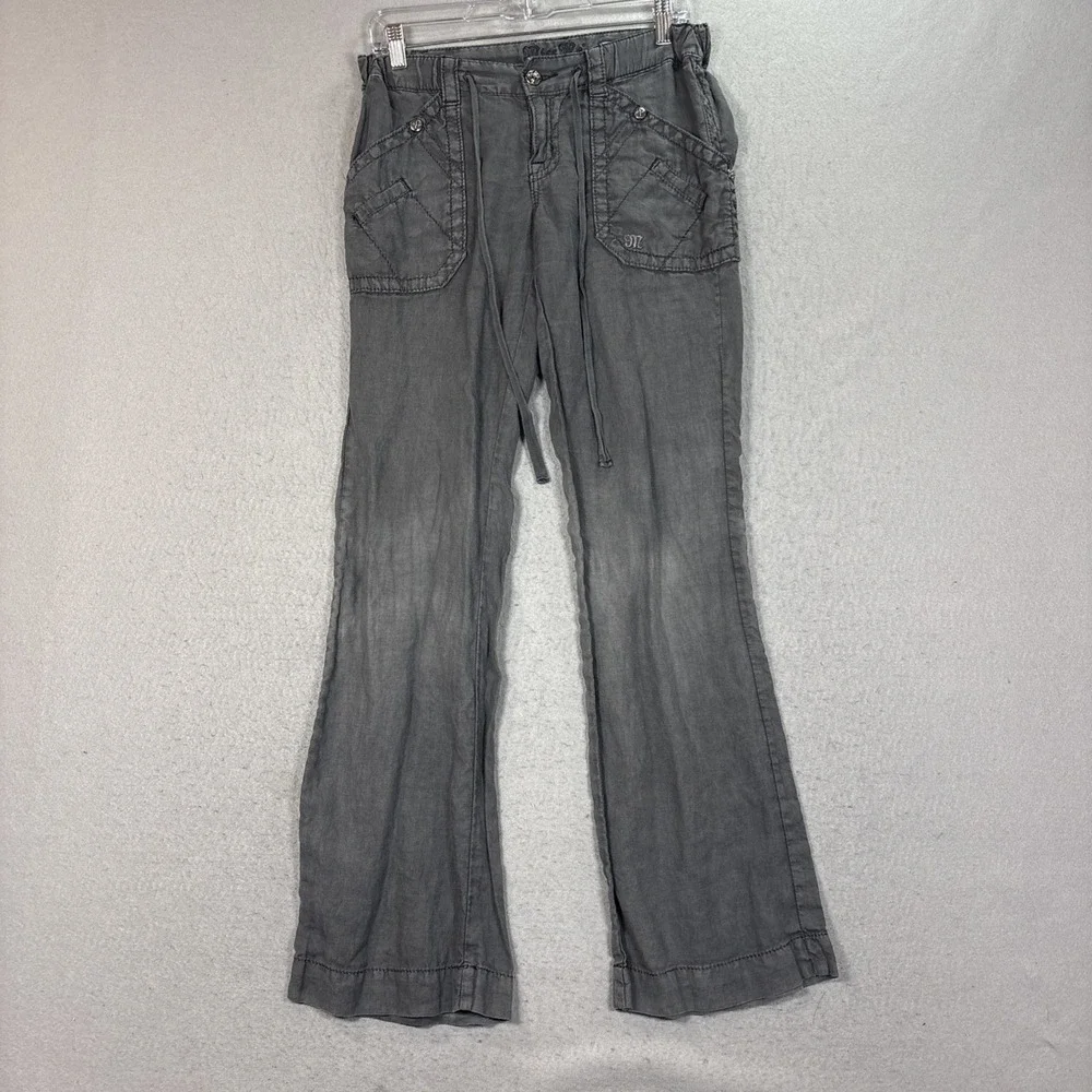 Miss Me Cargo Wide Pants Size Small Drawstrin Logo Embroidered Lot of 2 Linen